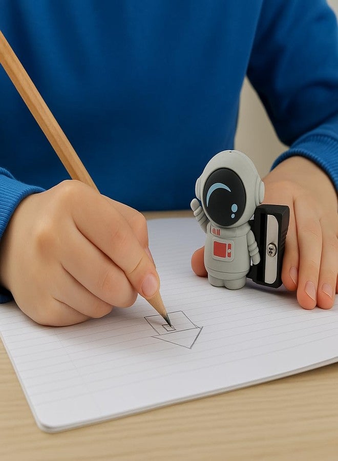 Crafty Cuddle Cute 2-in-1 Eraser and Sharpener for Kids & Students | Unique Stationery | Soft & Fun | Pack of 2 - Ideal Birthday Return Gift (Space) - Image 4